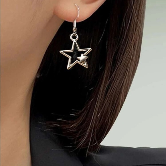 Silver Star Drop Earrings - Picture 1 of 2